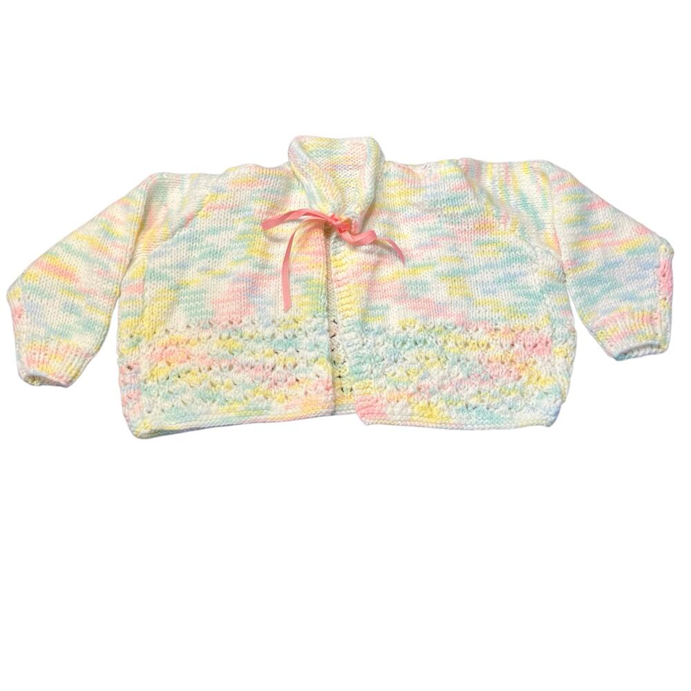 Handmade Baby Girl Knit Cardigan Sweater Ribbon Tie 12 Month‎ Vintage